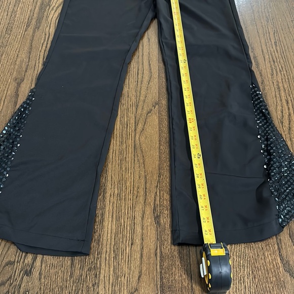 Black Sequins Bell Bottom Dress Costume Pants With Pockets Size XL - Picture 9 of 12